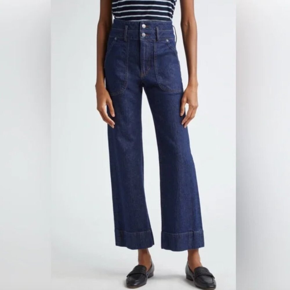 Veronica Beard Hilde Crop Wide Leg Jeans In Indigo